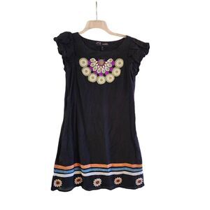 Yag Couture Embroidered black silk blend dress size small